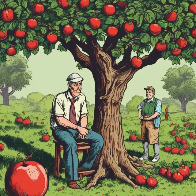 Institutional investor selling a call option, collecting premiums represented by ripe apples.