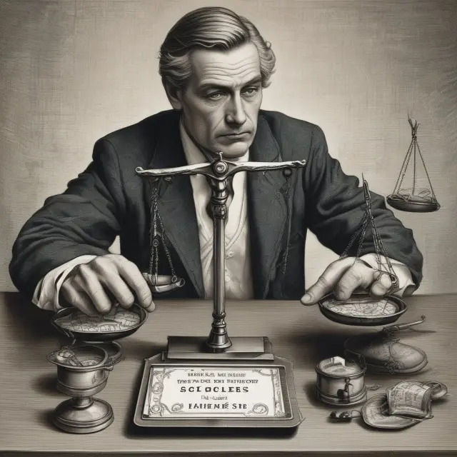 An institutional investor selling options with scales measuring risk and reward