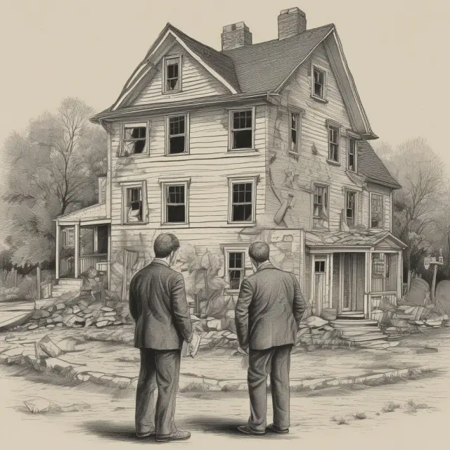 A man mournfully watches as his seized property is put up for auction, preparing for eviction