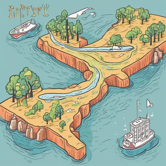 Two interconnected rivers represent annual and effective interest methods of intangible asset amortization, flowing into a changing balance sheet