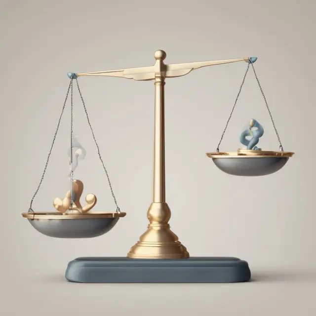 Image of medical scales balanced by a twisting genetic helix, representing the importance of balancing employee rights under ADA and GINA.