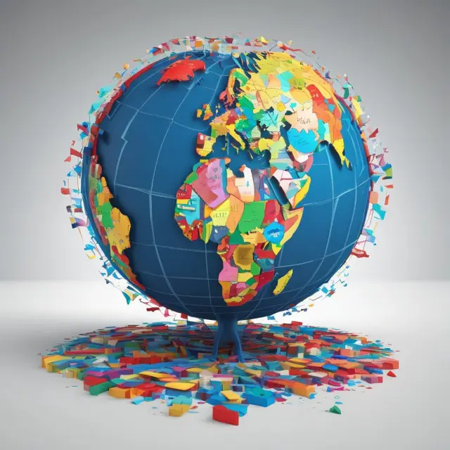 A globe with some countries flourishing from WTO trade agreements while others face challenges, symbolizing both benefits and drawbacks for developing nations