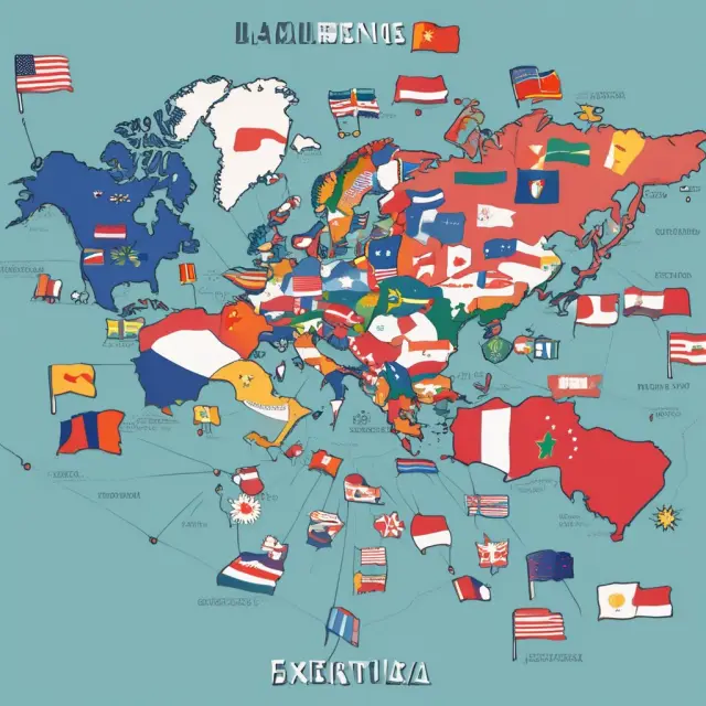 A map filled with flags, illustrating political stability and currency fluctuations in the context of xenocurrency investments.