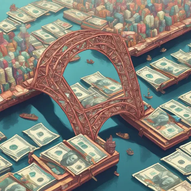 A vibrant image of a bridge connecting various cultures, symbolizing the connection between different currencies and the global economy