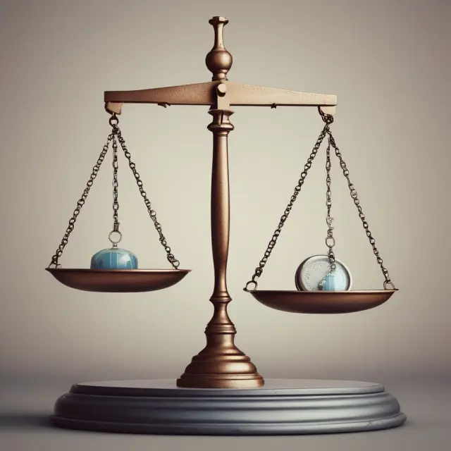 A balance with a stock symbol in one pan and an hourglass in the other, illustrating investment risks and opportunities during ex-rights trading