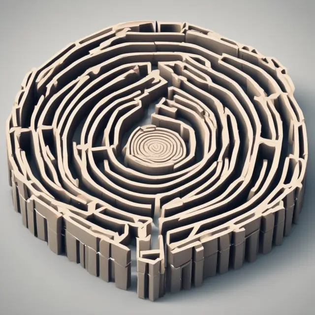 An intricate maze representing Institutional Share Classes (Y-Shares), symbolizing the journey for large investors to navigate through low fees and high minimum investments.
