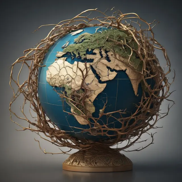 Image of a globe with intricately detailed ADR branches and roots, illustrating the global connections and investment growth offered by American Depositary Receipts