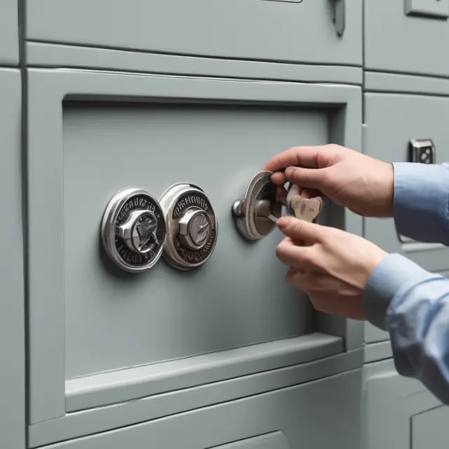 An investor unlocks and opens a safe containing various American Depositary Receipt (ADR) labels.