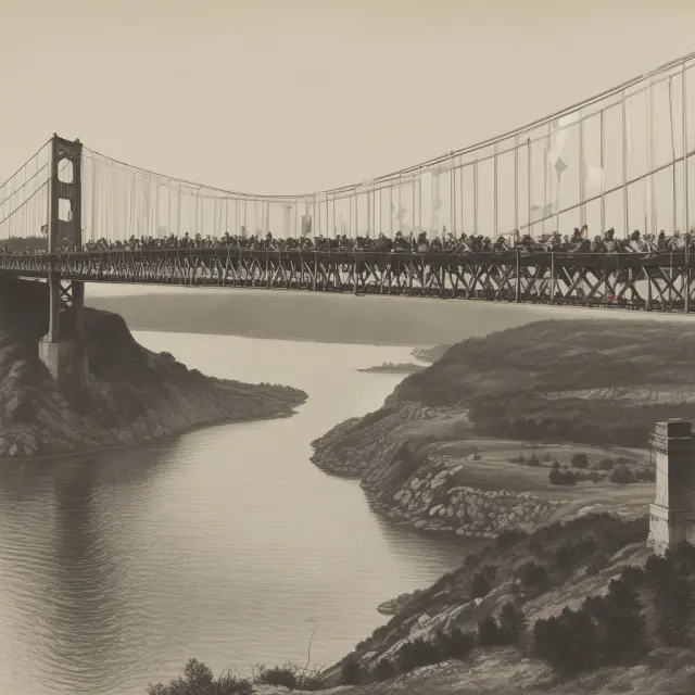 A foreign bank issues Yankee CDs on a bridge linking the US and another continent, symbolizing U.S.-based investors accessing unique opportunities from global institutions