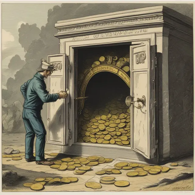 Ancient money vault filled with gold coins as foreign banks deposit, representing the history of Yankee CDs