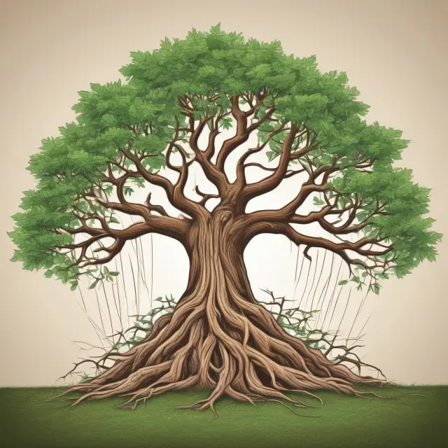 A tree personified as a year-end bonus, growing from roots symbolizing motivation and retention, a flexible trunk, and branches offering financial security.