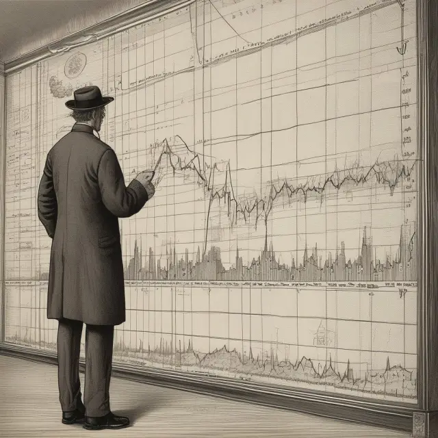 Time traveler evaluating Year-Over-Year financial growth charts, comparing current and prior years