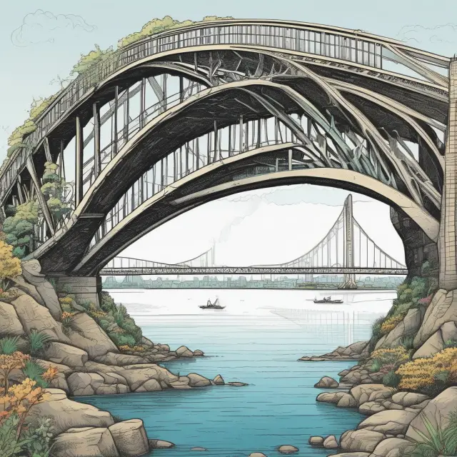 An elegant bridge with yearly probability data flowing from underwriters to policyholders, symbolizing informed insurance decisions
