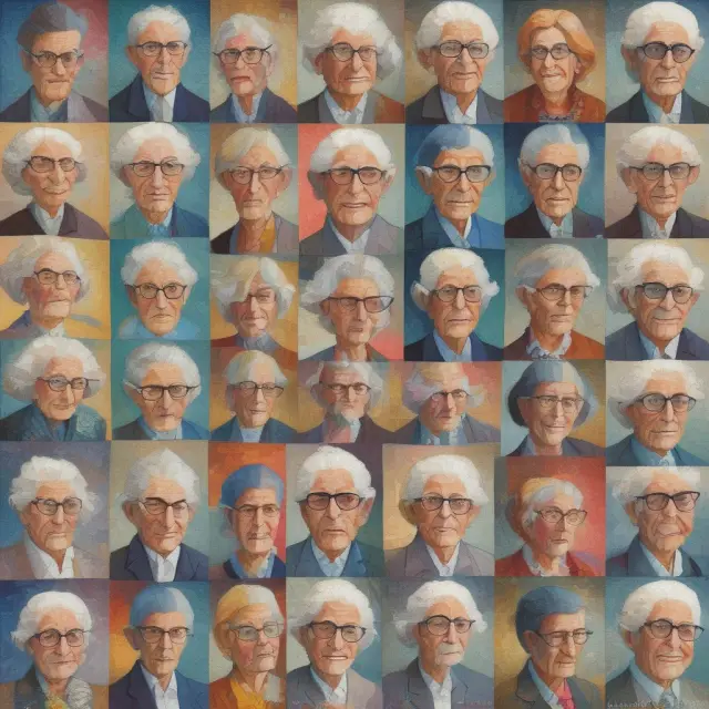 Mosaic illustrating life expectancy variations among different age groups, genders, and nationalities