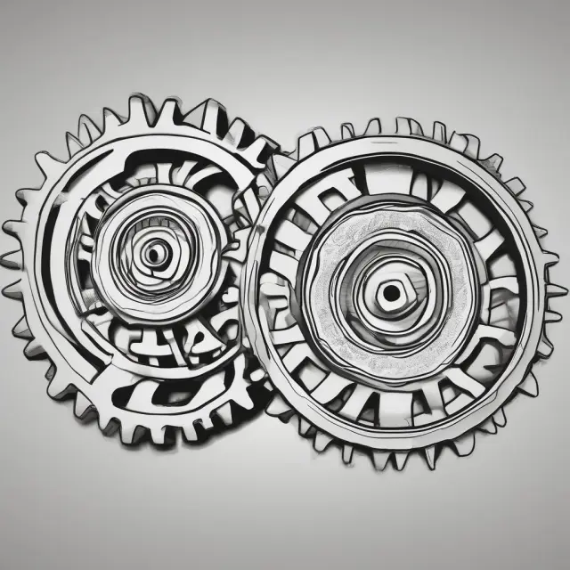 A pair of interconnected gears, one representing yearly rate of return spinning slower than the other, symbolizing time-weighted rate of return