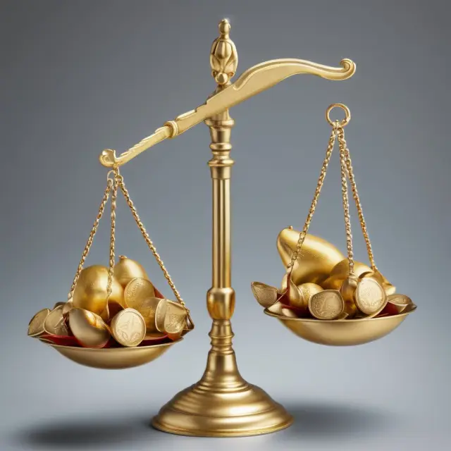 Image: A balanced scale with gold coins representing capital appreciation and ripe fruits signifying dividend yields illustrating the use of yearly rate of return in finance.
