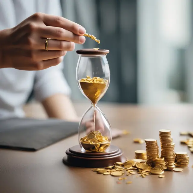 Gold coins flowing from an hourglass into a reinsurer
