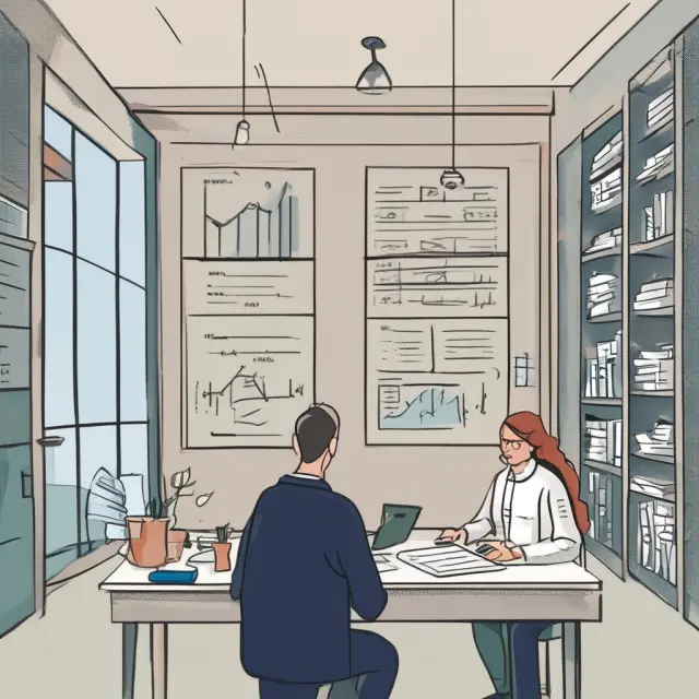 Two individuals pondering between a YRT policy, with increasing weights, and a stable permanent policy on a balance scale, illustrating long-term cost considerations.
