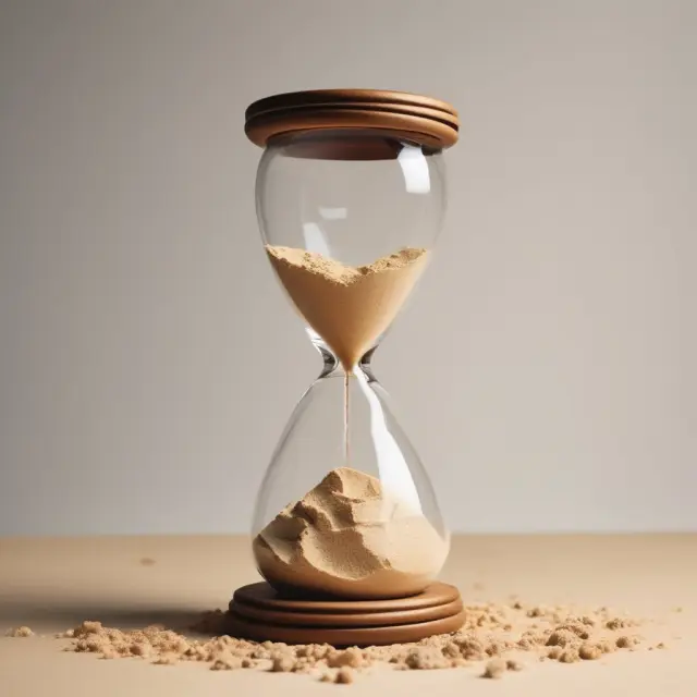 Hourglass pouring sand into jars labeled with various ages, representing the increase in YRT premiums as individuals grow older