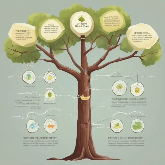 A tree growing through timeline rings, symbolizing the Year