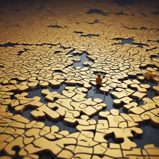 A golden river representing YMPE flows through a complex puzzle, illustrating the intricacies of CPP contributions.