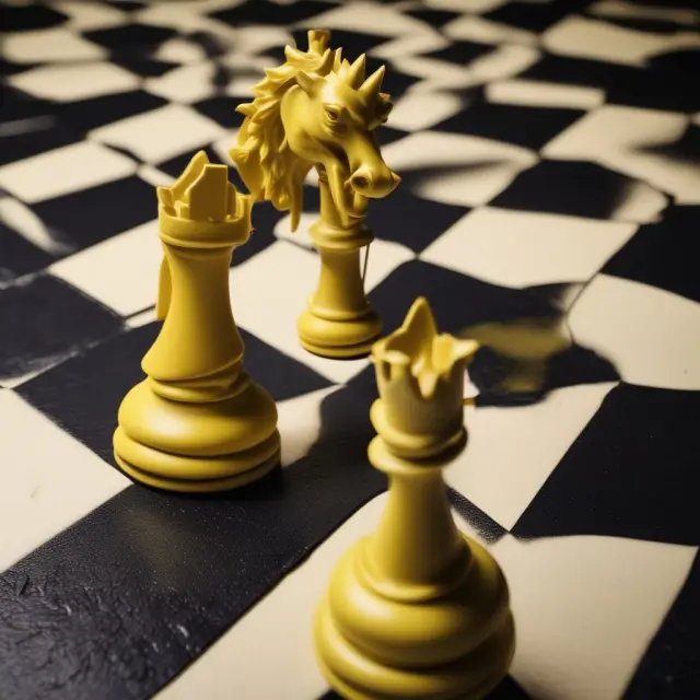 Yellow knight initiates a hostile takeover but evolves it to a merger in a game of chess, symbolizing the flexibility and unpredictability of M&A negotiations