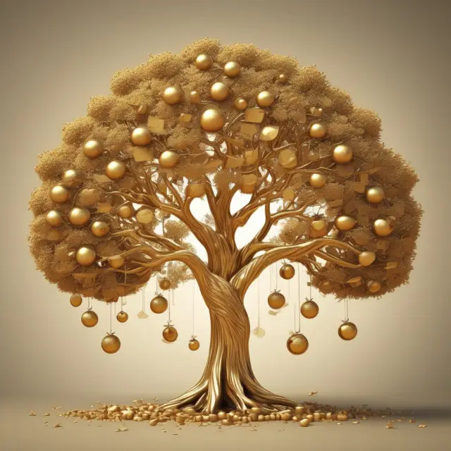 Golden tree laden with fruit representing higher yield ratios and increased investor value
