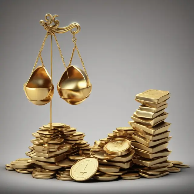 Golden scale illustrating yield variance: Balance of efficient production vs. inefficient processes