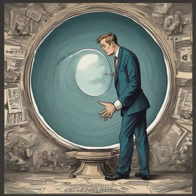 Investor assessing bond opportunities based on yield basis in a crystal ball filled with fluctuating interest rates