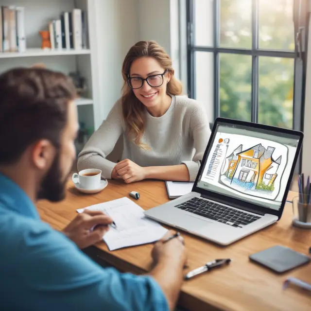 A mortgage broker at their desk, surrounded by rotating par rate circles representing different offers from lenders, each with a yield spread premium
