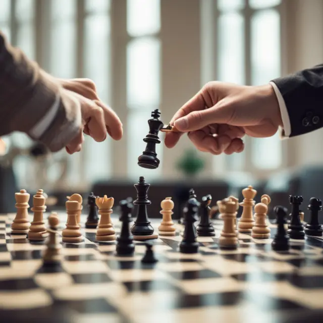 Broker strategically arranging origination fees and YSP as pieces on a chessboard, symbolizing the mortgage lending process.