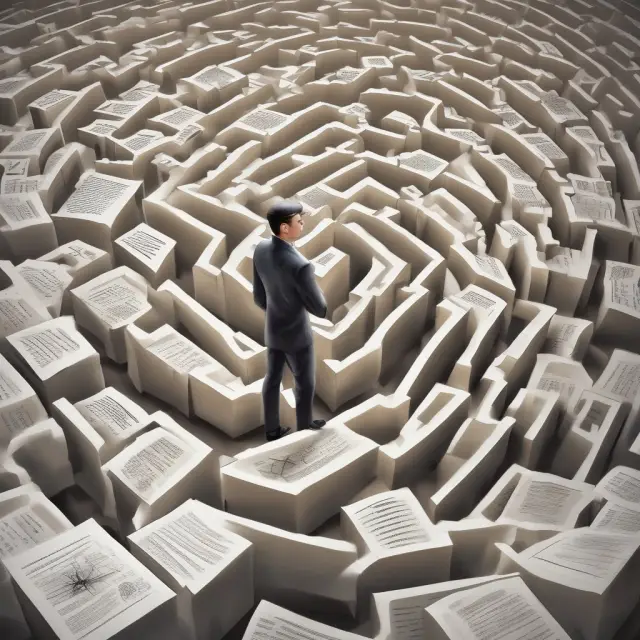 A broker maneuvers through an intricate maze of mortgage papers as yield spread premiums represent potential hazards, highlighting the need for transparency in mortgage lending.