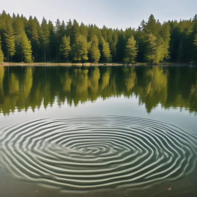 An image showing a tranquil lake with distinct ripple patterns for each yield curve type: normal, inverted, and flat.