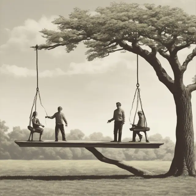 Two figures: a lender and a borrower on a seesaw, balanced by yield maintenance premiums symbolizing risk mitigation and income stability