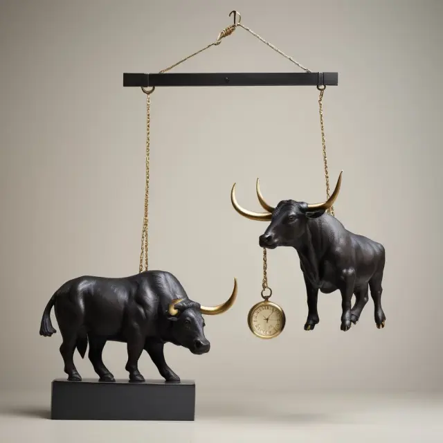 A bull and bear figuratively swinging on a pendulum representing the fluctuations in yield maintenance premiums due to market trends and regulations.