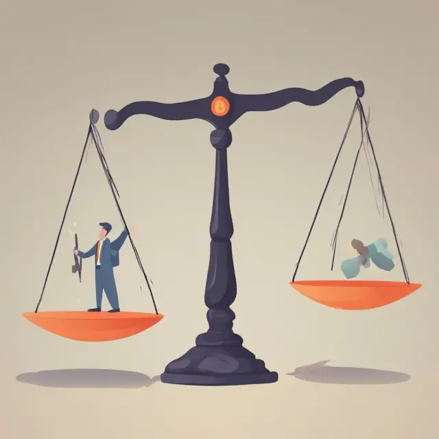 An investor weighing low and high yield bonds on a scale to visualize the yield pickup strategy