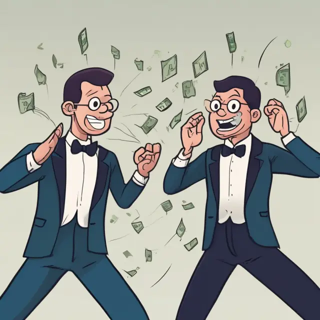 A bond dealer skillfully juggles two different bonds, illustrating the yield pickup strategy involving buying a bond with a lower yield and selling one with a higher yield.