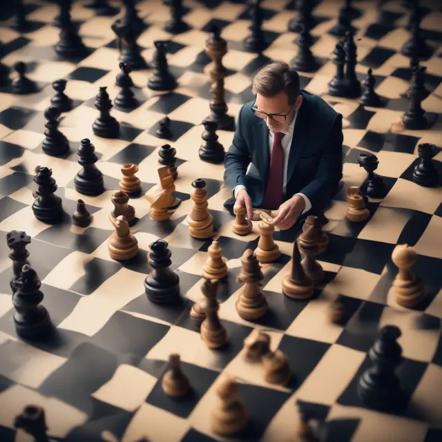 Institutional investor studying a chessboard of yield spreads to optimize portfolio strategies