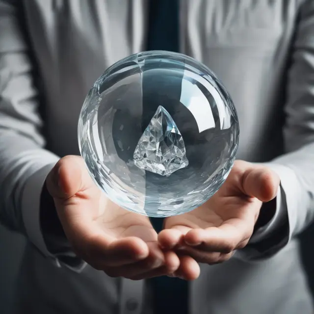 Image of a wise bond investor examining two crystal balls: one labeled 