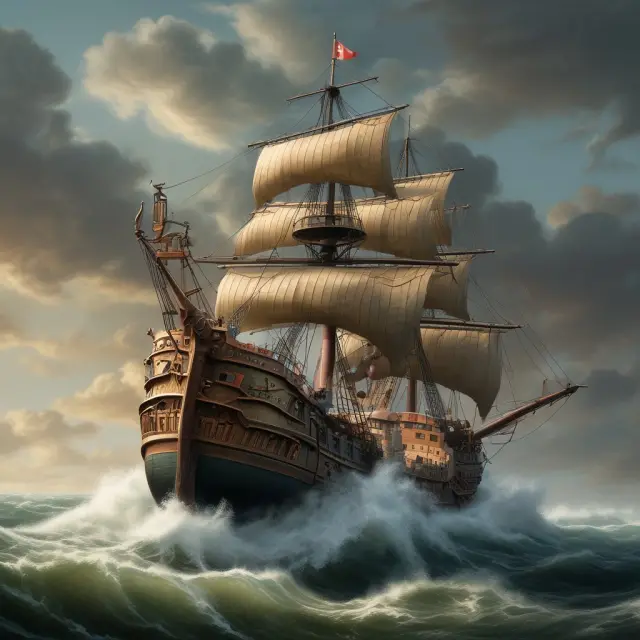 A ship braves stormy seas while jettisoning cargo according to the York Antwerp Rules, representing maritime regulations for cargo safety and fair distribution of losses.