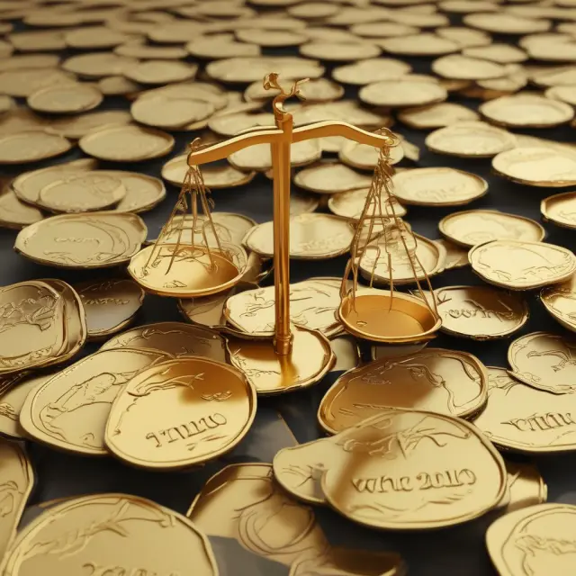 Golden scales with one side overflowing with coins symbolizing strong YTD investment growth.