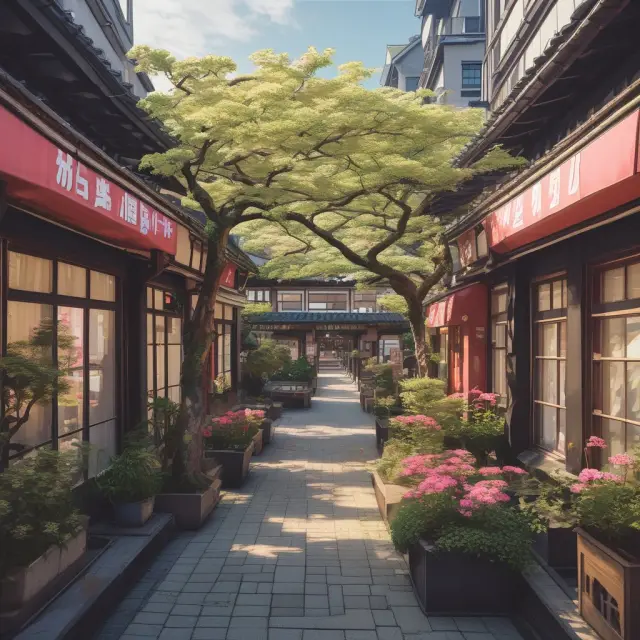 An image of a tree with German flags branching out, blooming into a yugen kaisha structure within a lively Japanese business scene