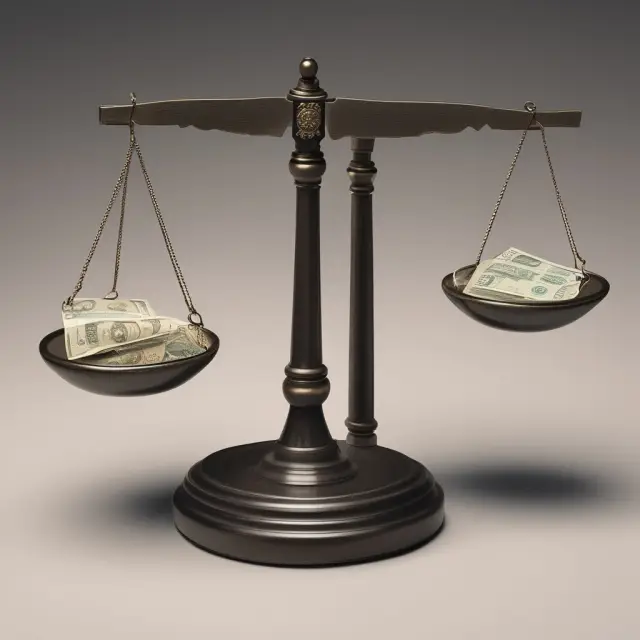 A balance scale weighs Japanese yen against US dollars and an S koroban, symbolizing the comparison of Yugen Kaisha and US corporate entities