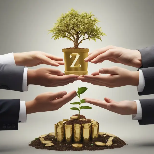 Golden Z-shares being presented to dedicated employees by mutual fund companies, representing financial benefits and long-term commitment