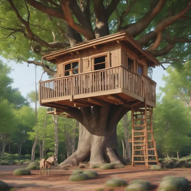 Workers constructing a treehouse from interconnected Z-Share mutual fund logos, illustrating their collective growth through long-term career incentives