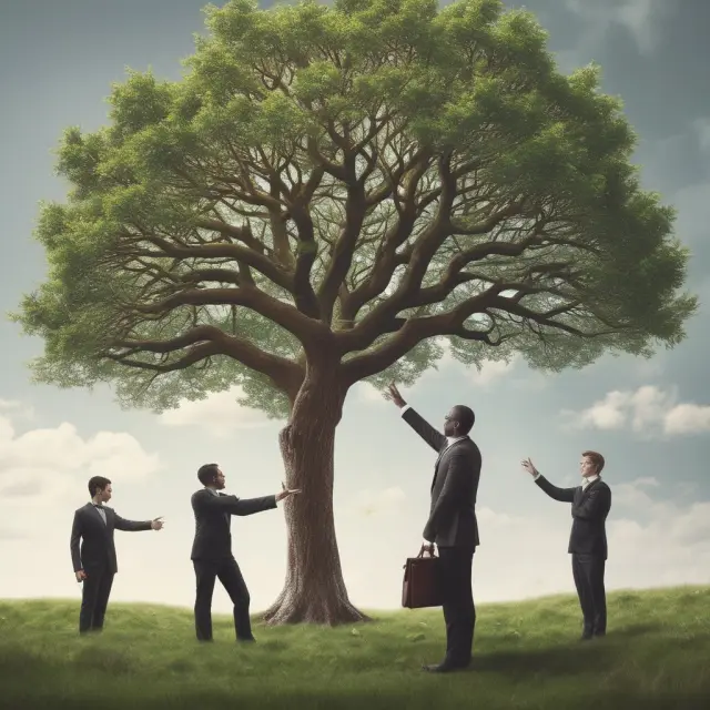 Employee holding out hand towards expanding tree representing Franklin Templeton