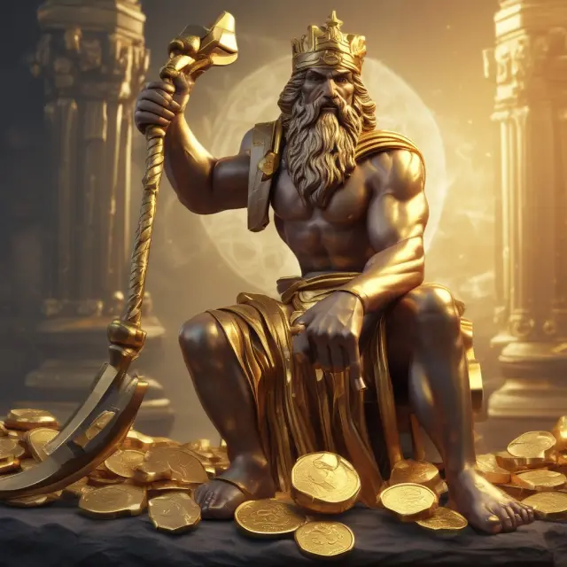 Zeus, the Greek god of the sky and thunder, wielding his mighty hammer to strike gold coins, symbolizing the continuous evolution and enhancement of Zacks Lifecycle Indices