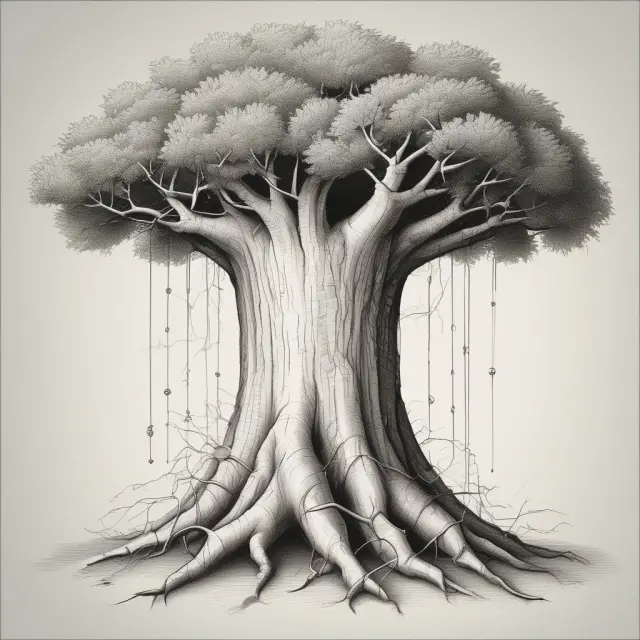 A master tree trunk nurturing numerous branches, each representing subaccounts for institutional investors, symbolizing risk mitigation and increased efficiency through zero balance accounts