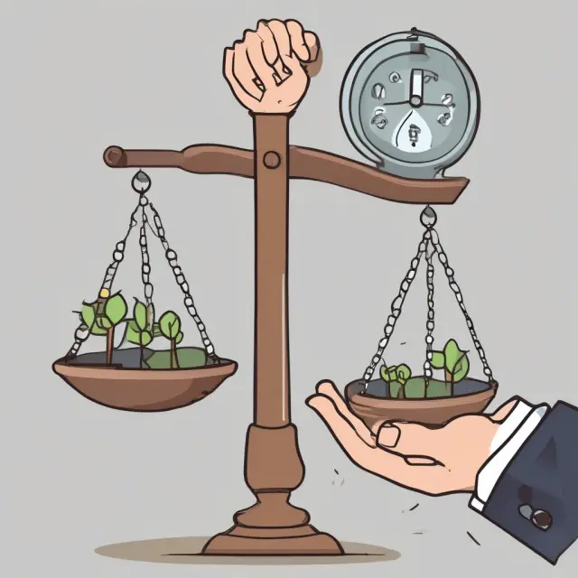 A person stands before a scale, weighing monthly income and expenses using zero-based budgeting principles.