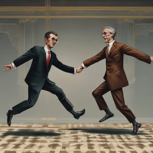 Two dancers engaging in an elegant waltz symbolizing the interest rate parity between fixed and floating rates during a Zero Basis Risk Swap transaction